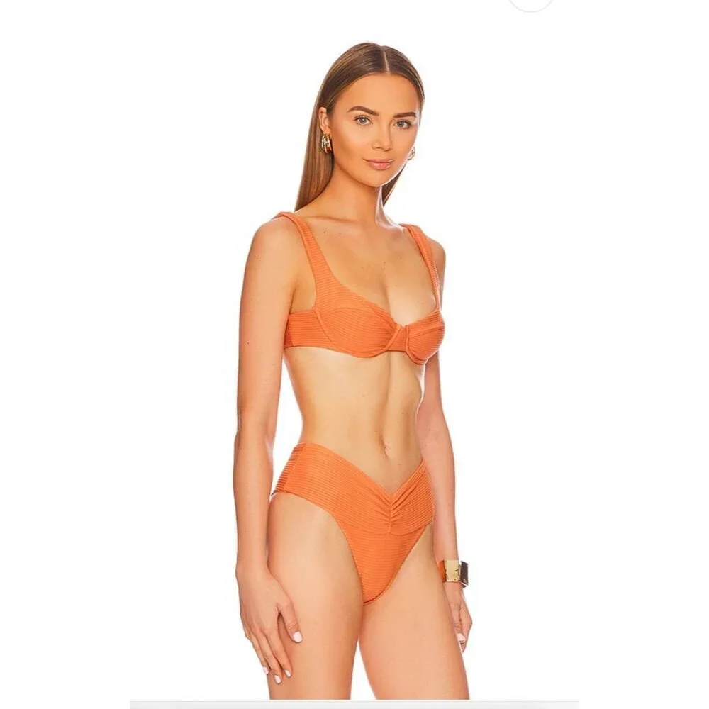 L*Space Bitsy Recycled Plastic High-Waist Ribbed Bikini Top S/P Bright Orange